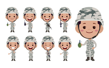Set of soldier with different poses