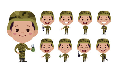 Set of soldier with different poses