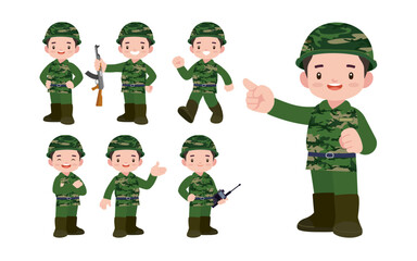 Set of soldier with different poses