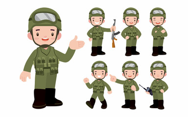 Set of soldier with different poses