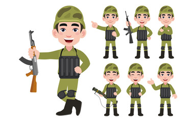 Set of soldier with different poses