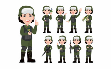 Set of soldier with different poses