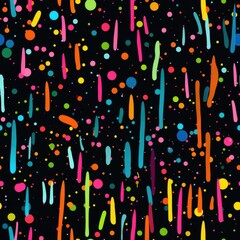 Fototapeta na wymiar A black background with colorful paint splatters. Imaginary illustration. Seamless background.