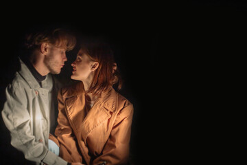couple in love in the dark love, concept of secret relationship, comfort and intimacy.