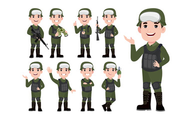 Set of soldier with different poses