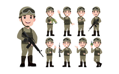 Set of soldier with different poses