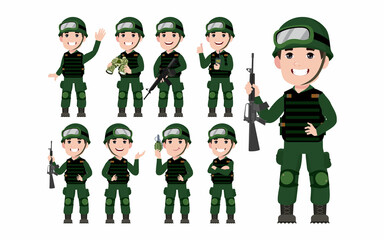 Set of soldier with different poses