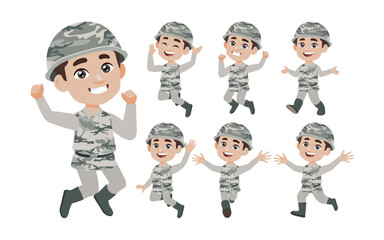 Set of soldier with different poses