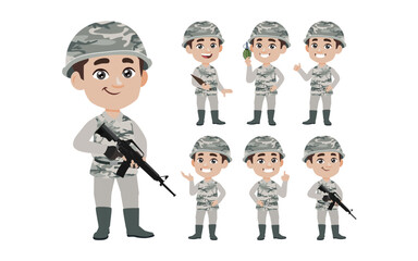 Set of soldier with different poses