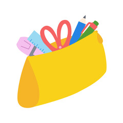 Colorful pencil case, school supply illustration - 645325020