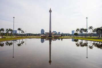 Naklejka premium Beautiful view of National Monument (Monas), the most famous monument in Jakarta, a landmark and also an icon of Jakarta, the capital city of Indonesia