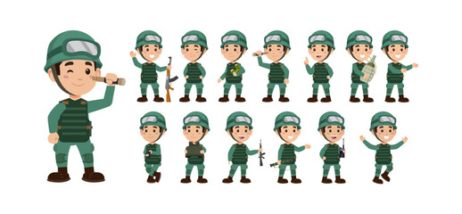 Set of soldier with different poses