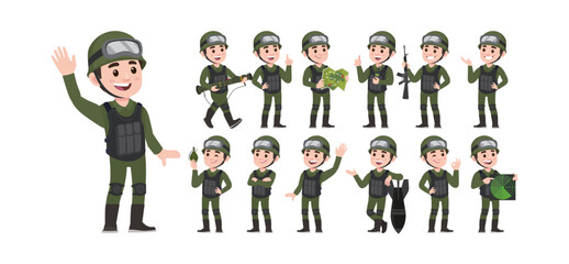 Set of soldier with different poses