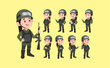 Set of soldier with different poses