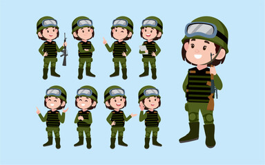 Set of soldier with different poses