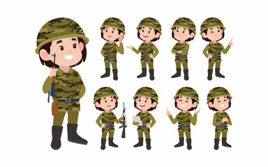 Set of soldier with different poses