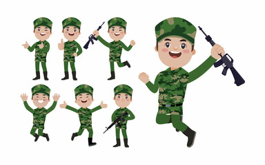 Naklejka premium Set of soldier with different poses