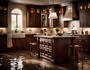 child and flooding in the kitchrn interior.