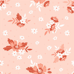 Baby doll ditsy seamless pattern. Flowers summer trend. Vector design. Red colors - 645327218