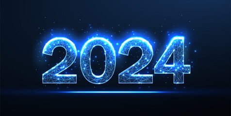 Digital numbers 2024. New year blue background.