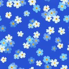 Baby doll ditsy seamless pattern. Flowers summer trend. Vector design. Pretty Blue Flowers Forget-Me-Nots - 645327634