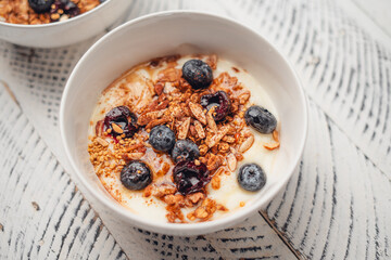 Yogurt bowl with granola and blueberry