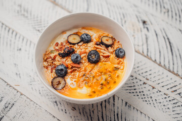 Yogurt bowl with granola and blueberry