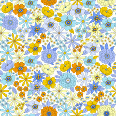 Amazing 70s. Retro Seamless Pattern. Gorgeous super trendy pattern. Retro design for women's and children's clothing.
