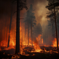 lifestyle photo wild out of conrol fire burning trees.