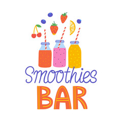 Smoothies bar Illustration in flat style. Drink menu logo for bar. Summer design. Detox. - 645328226