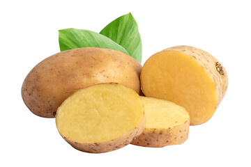 Potato and slice isolate on white background.