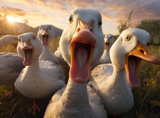 A group of domestic geese