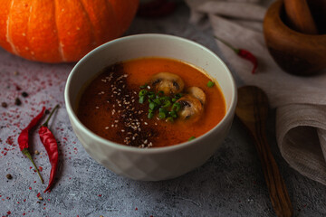 Mushroom soup puree with pumpkin