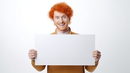 ginger man holding a blank sign