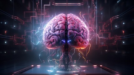 human brain with neural activity and connection to AI