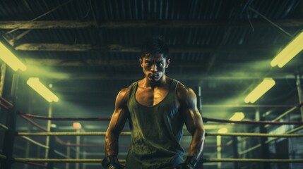 athlete boxer against the background of the ring