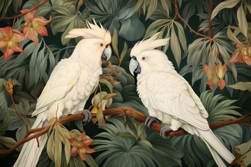 Botanical illustration with birds