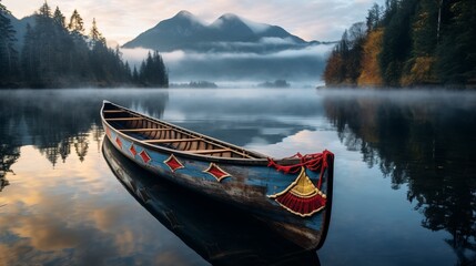 big boat on lake with forest on background