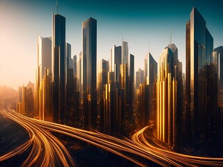 gold city, gold building, future city Cinematic Daylight generative ai illustration art