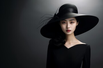 Fototapeta na wymiar portrait of a woman in a black hat