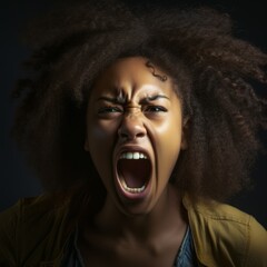 portrait of a screaming African American woman