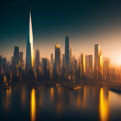 Fototapeta premium gold city, gold building, future city Cinematic Daylight generative ai illustration art