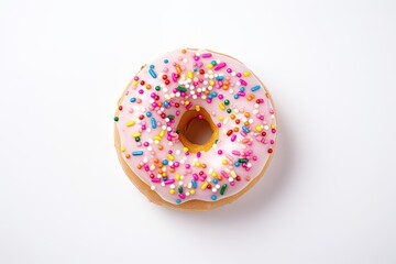 Sweet temptation. Colorful glazed donut delight on white background isolated. Dive into deliciousness. Tempting glazed doughnut closeup