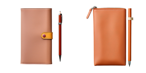 transparent background with leather pen case