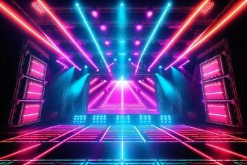 Background of empty stage show neon light and laser show made with Generative AI