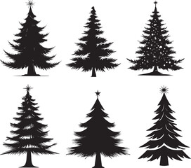 Christmas tree vector illustration set of group black color