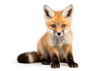 Wild red fox cub on a white background