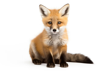 Wild red fox cub on a white background