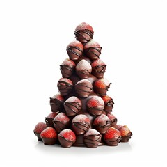 Chocolate covered strawberry tower white background 