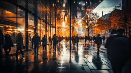 Bustling Urban Environment Teeming with Pedestrians Making their Way through the Busy Streets where Traffic creates a Captivating Play of M Movement Generative AI Digital Art Wallpaper Background